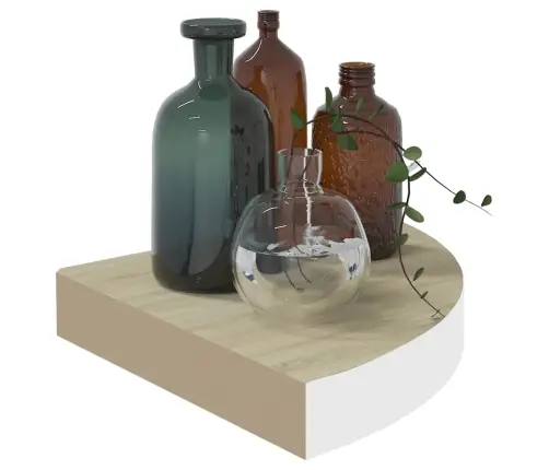 Stūra Sienas Plaukti, 2 Gab., Ozola, Balti, 25X25X3,8 Cm, Mdf Vidaxl