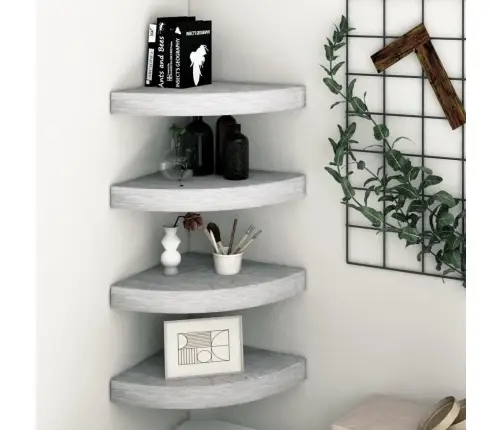 Stūra Sienas Plaukti, 4 Gab., Betona Pelēki, 35X35X3,8 Cm, Mdf Vidaxl