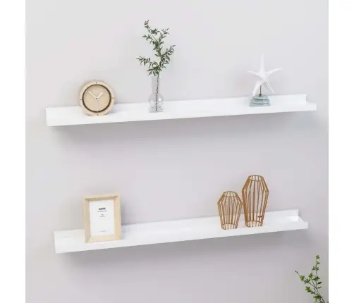 Sienas Plaukti, 2 Gab., Spīdīgi Balti, 80X9X3 Cm Vidaxl