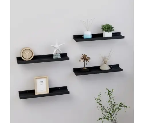 Sienas Plaukti, 4 Gab., Melni, 40X9X3 Cm Vidaxl