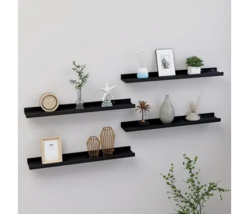 Sienas Plaukti, 4 Gab., Melni, 60X9X3 Cm Vidaxl