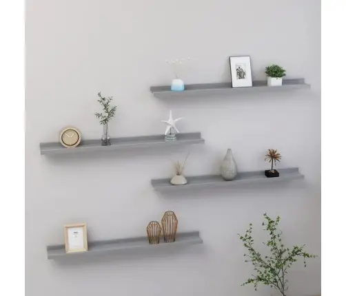Sieninės Lentynos, 4Vnt., Pilkos Spalvos, 80X9X3Cm