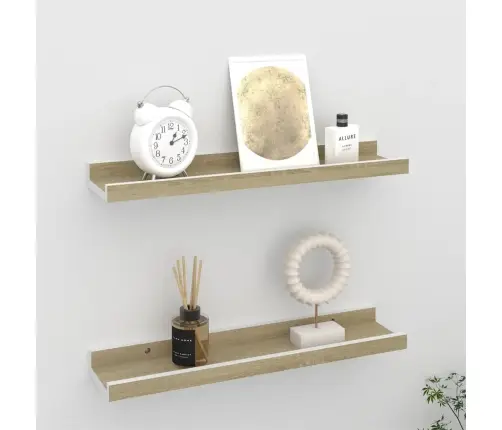 Sienas Plaukti, 2 Gab., Balta Un Ozolkoka Krāsa, 40X9X3 Cm Vidaxl