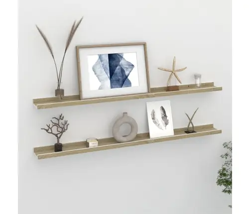 Sienas Plaukti, 2 Gab., Balta Un Ozolkoka Krāsa, 100X9X3 Cm Vidaxl