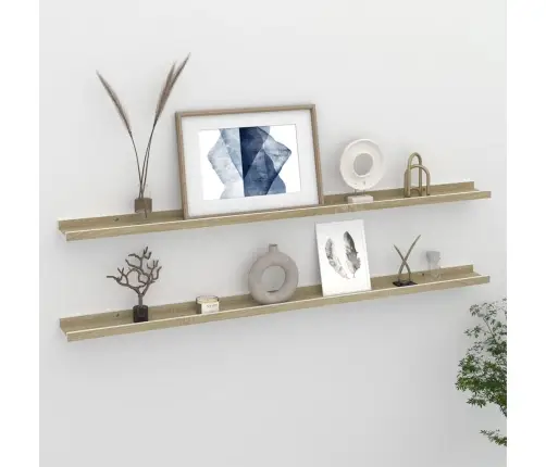 Sienas Plaukti, 2 Gab., Balta Un Ozolkoka Krāsa, 115X9X3 Cm Vidaxl