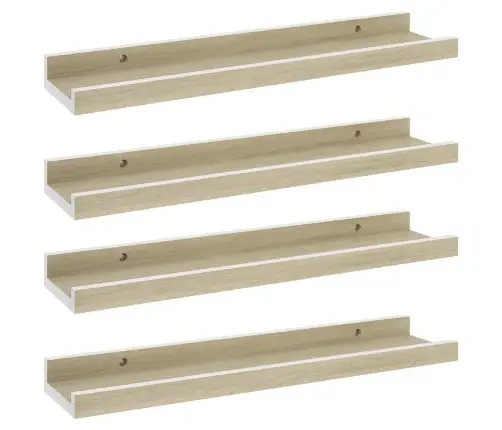 Sienas Plaukti, 4 Gab., Balta Un Ozolkoka Krāsa, 40X9X3 Cm Vidaxl