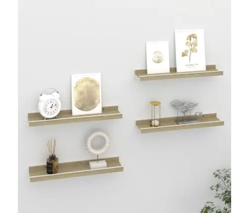 Sienas Plaukti, 4 Gab., Balta Un Ozolkoka Krāsa, 40X9X3 Cm Vidaxl