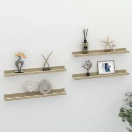 Sienas Plaukti, 4 Gab., Balta Un Ozolkoka Krāsa, 60X9X3 Cm Vidaxl