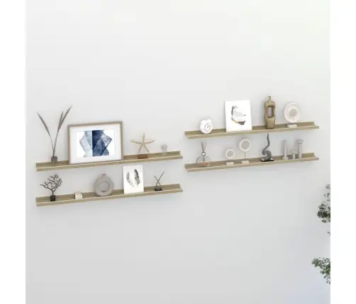 Sienas Plaukti, 4 Gab., Balta Un Ozolkoka Krāsa, 100X9X3 Cm Vidaxl