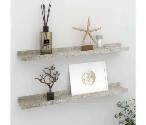 Sienas Plaukti, 2 Gab., Betona Pelēki, 60X9X3 Cm Vidaxl