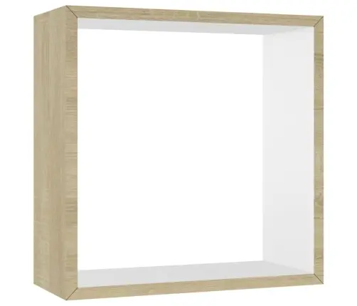 Kuba Formas Sienas Plaukti, 3 Gab., Baltā Un Ozolkoka Krāsā Vidaxl