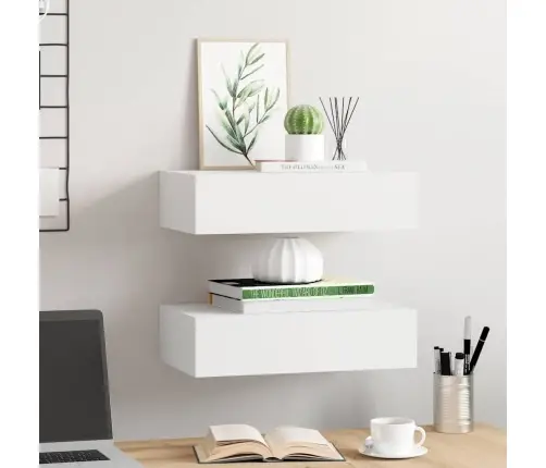 Lentynos Su Stalčiais, 2Vnt., Baltos, 40X23,5X10cm Mdf