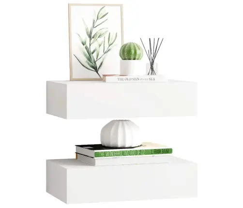 Lentynos Su Stalčiais, 2Vnt., Baltos, 40X23,5X10cm Mdf