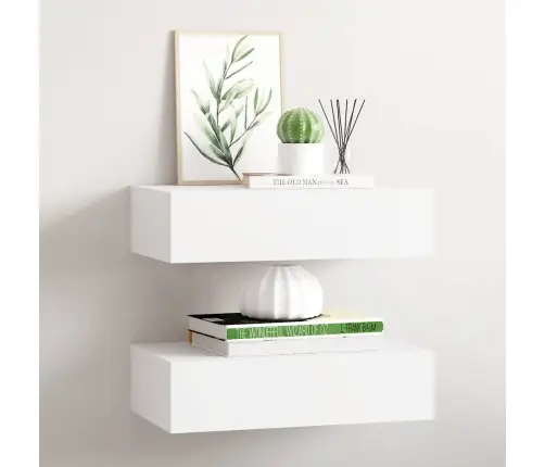 Lentynos Su Stalčiais, 2Vnt., Baltos, 40X23,5X10cm Mdf