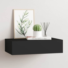 Sieninė Lentyna Su Stalčiumi, Juoda, 40X23,5X10cm Mdf