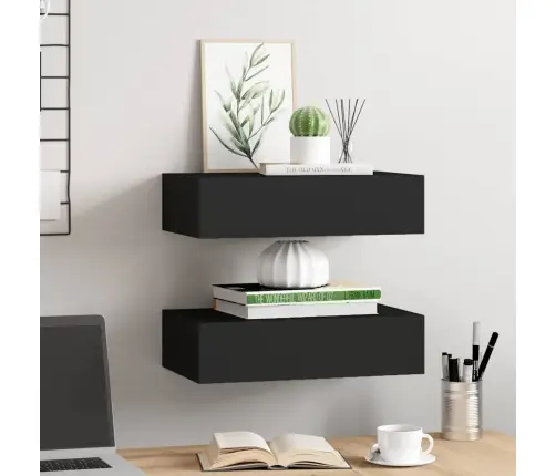 Sienas Atvilktņu Plaukti, 2 Gab., Melni, 40X23,5X10 Cm, Mdf Vidaxl