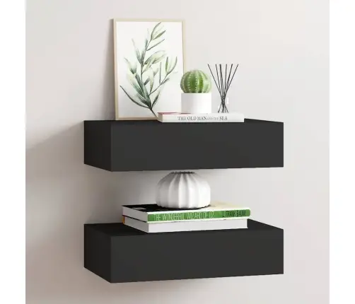 Sienas Atvilktņu Plaukti, 2 Gab., Melni, 40X23,5X10 Cm, Mdf Vidaxl