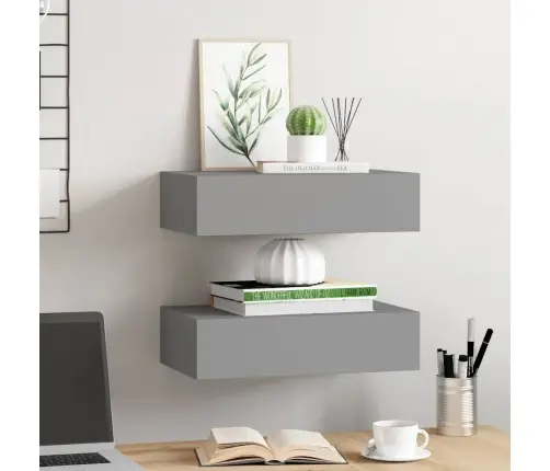 Lentynos Su Stalčiais, 2Vnt., Pilkos, 40X23,5X10cm Mdf