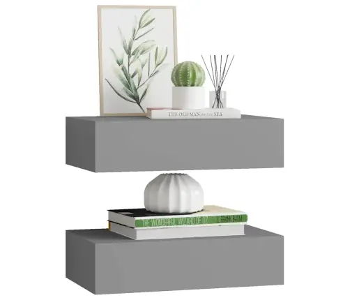 Lentynos Su Stalčiais, 2Vnt., Pilkos, 40X23,5X10cm Mdf