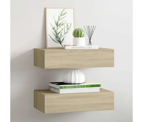 Lentynos Su Stalčiais, 2Vnt., Ąžuolo, 40X23,5X10cm Mdf