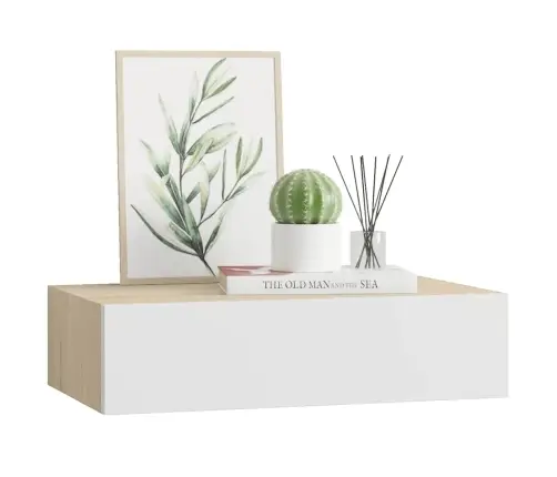 Sienas Atvilktņu Plaukts, Koka Un Balta Krāsa, 40X23,5X10 Cm Vidaxl