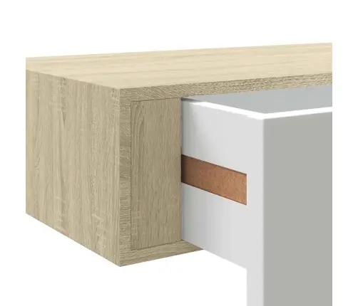 Sienas Atvilktņu Plaukts, Koka Un Balta Krāsa, 40X23,5X10 Cm Vidaxl