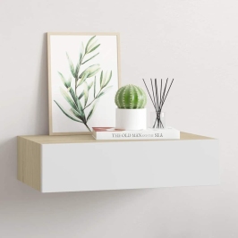 Sienas Atvilktņu Plaukts, Ozols Un Balts, 40X23,5X10 Cm, Mdf Vidaxl