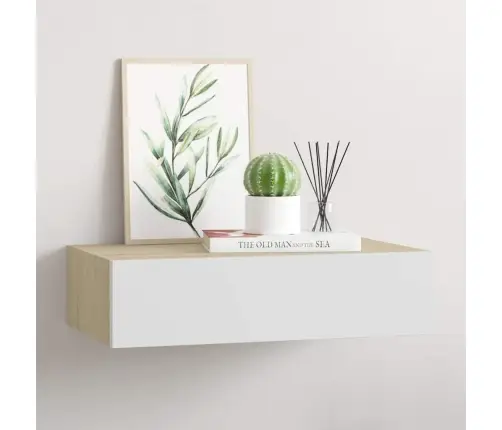 Sienas Atvilktņu Plaukts, Koka Un Balta Krāsa, 40X23,5X10 Cm Vidaxl