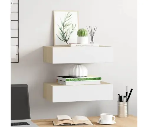 Sienas Atvilktņu Plaukti, 2 Gab., Ozola, Balti, 40X23,5X10 Cm Vidaxl