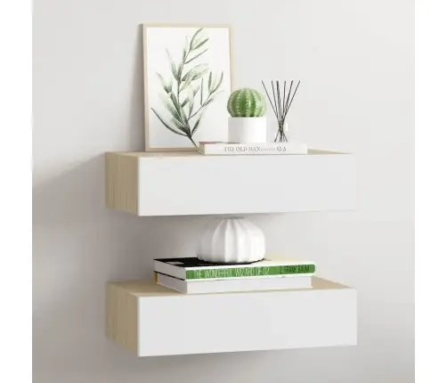 Sienas Atvilktņu Plaukti, 2 Gab., Ozola, Balti, 40X23,5X10 Cm Vidaxl