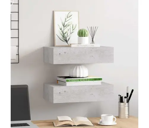 Sienas Atvilktņu Plaukti, 2 Gab., Pelēki, 40X23,5X10 Cm, Mdf Vidaxl