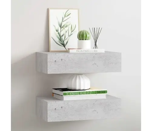 Sienas Atvilktņu Plaukti, 2 Gab., Pelēki, 40X23,5X10 Cm, Mdf Vidaxl