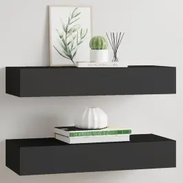 Sienas Atvilktņu Plaukti, 2 Gab., Melni, 60X23,5X10 Cm, Mdf Vidaxl