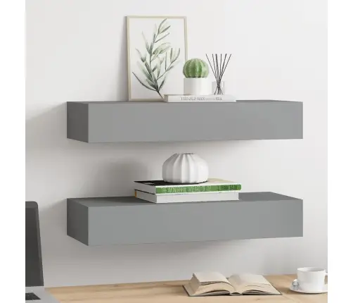 Sienas Atvilktņu Plaukti, 2 Gab., Pelēki, 60X23,5X10 Cm, Mdf Vidaxl
