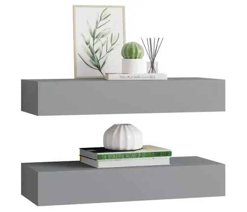 Sienas Atvilktņu Plaukti, 2 Gab., Pelēki, 60X23,5X10 Cm, Mdf Vidaxl