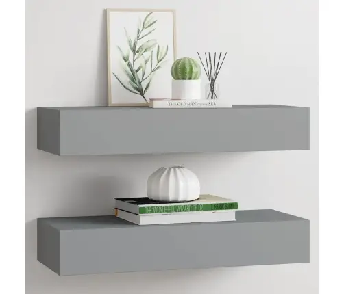 Sienas Atvilktņu Plaukti, 2 Gab., Pelēki, 60X23,5X10 Cm, Mdf Vidaxl