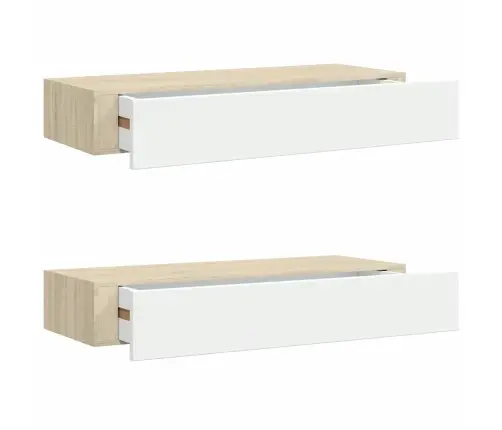 Sienas Atvilktņu Plaukti, 2 Gab., Ozola, Balti, 60X23,5X10 Cm Vidaxl