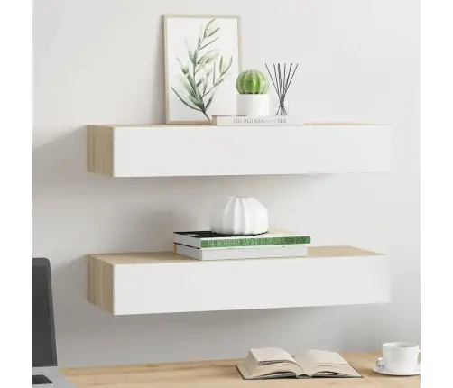 Sienas Atvilktņu Plaukti, 2 Gab., Ozola, Balti, 60X23,5X10 Cm Vidaxl