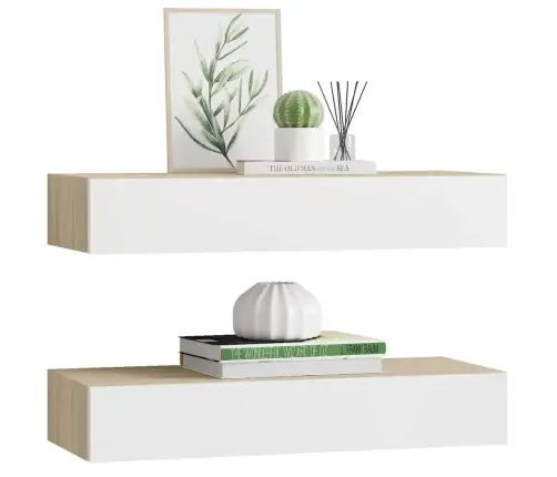 Sienas Atvilktņu Plaukti, 2 Gab., Ozola, Balti, 60X23,5X10 Cm Vidaxl