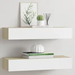 Sienas Atvilktņu Plaukti, 2 Gab., Ozols Un Balti, 60X23,5X10 Cm, Mdf Vidaxl