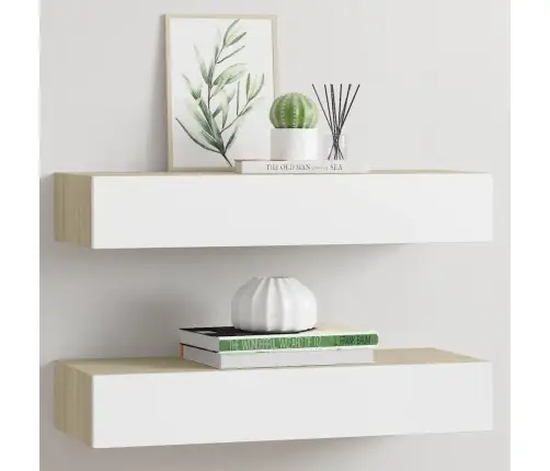 Sienas Atvilktņu Plaukti, 2 Gab., Ozola, Balti, 60X23,5X10 Cm Vidaxl