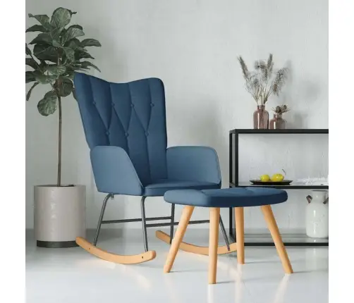 Šūpuļkrēsls Ar Kāju Balstu, Zils Audums Vidaxl
