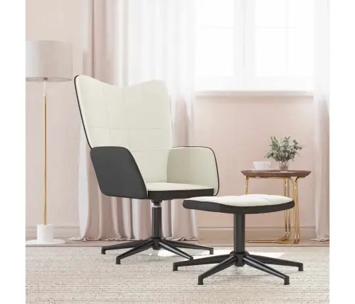 Atpūtas Krēsls Ar Kāju Balstu, Krēmbalts, Samts Un Pvc Vidaxl