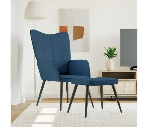 Atpūtas Krēsls Ar Kāju Balstu, Zils Audums Vidaxl