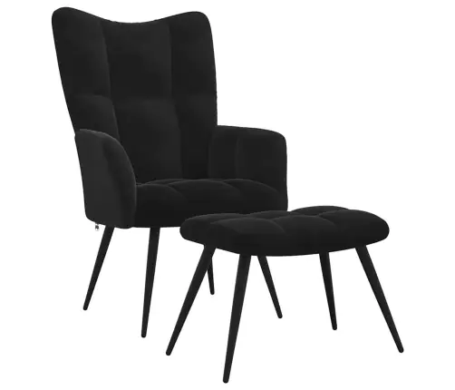 Poilsio Krėslas Su Taburetėle, Juodas Aksomas