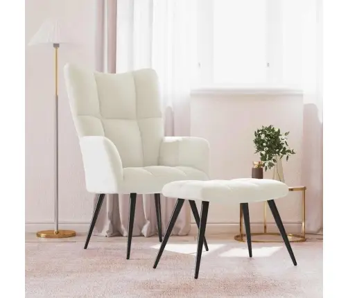 Poilsio Kėdė Su Pakoja, Kreminės Baltos Spalvos, Aksomas