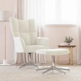 Atpūtas Krēsls Ar Kāju Balstu, Krēmbalts Samts Vidaxl