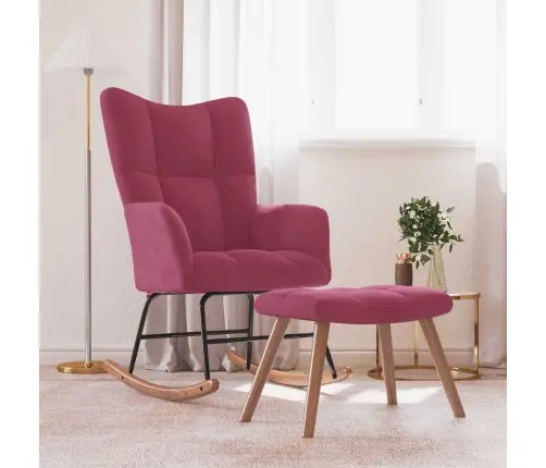 Šūpuļkrēsls Ar Kāju Balstu, Vīnsarkans Samts Vidaxl