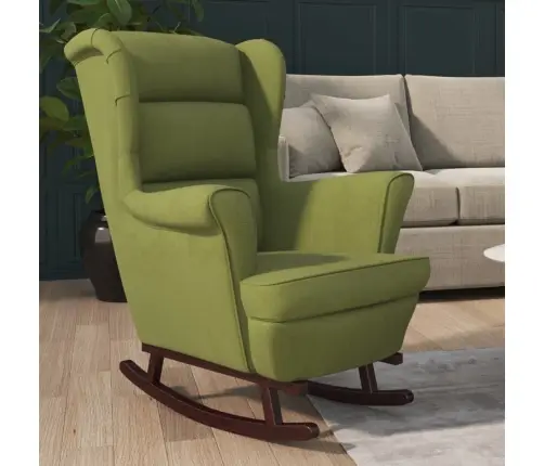 Šūpuļkrēsls, Masīva Gumijkoka Kājas, Gaiši Zaļš Samts Vidaxl