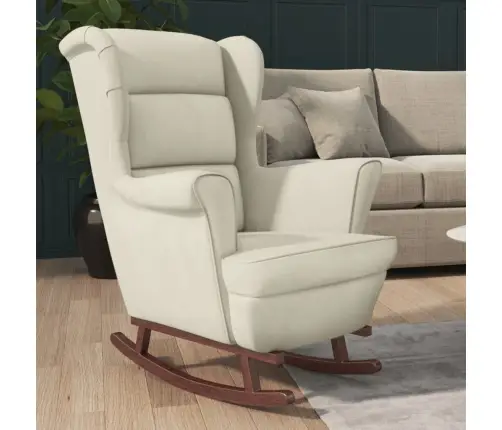 Supamoji Kėdė Su Atlošu, Kreminis Aksomas Medžio Masyvas